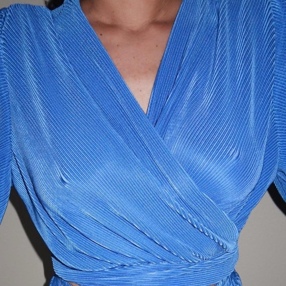 Ellison Blue Ribbed Wrap Blouse